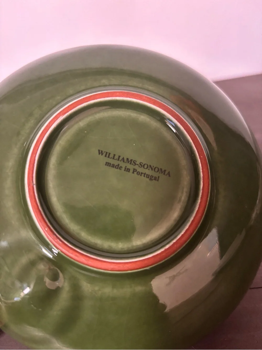 Vintage Williams Sonoma Olive Bowl Portugal Pit Dish Display Stoneware Green